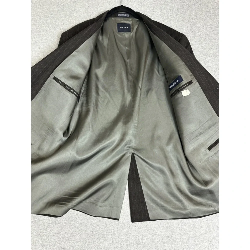 Nautica Blazer Mens 40R Charcoal Gray Pinstripe Wool Two Button Center‎ Vent